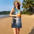 thumbnail image 3 of Easygdp Moonlit Sea Sailboat para Vestido Transpirable de Mujer, Vestido Suelto de Manga Corta con Pliegues y Bolsillos para el Verano, 3 of 7