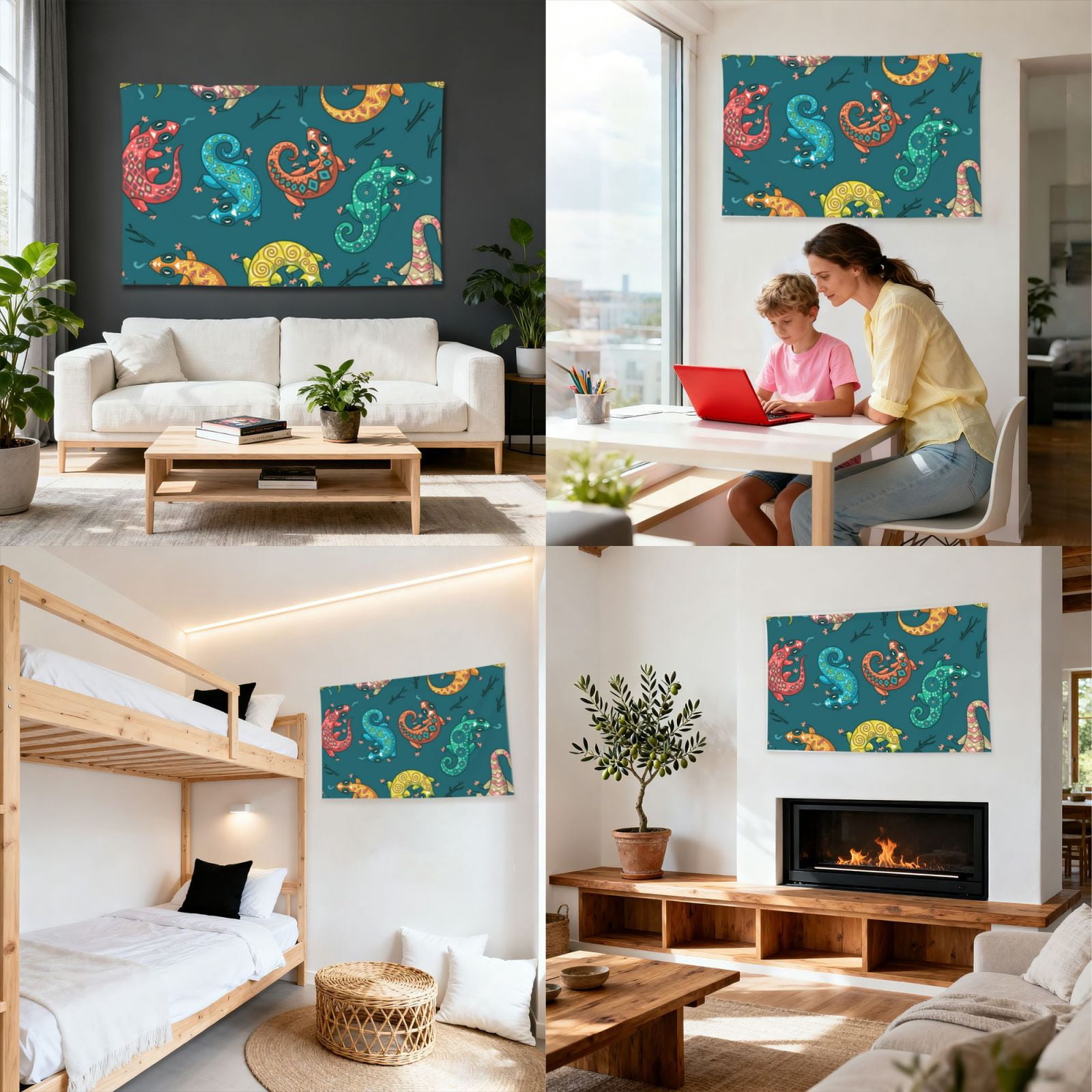 Electric Gecko Lizards Psychedelic Four Hole Decorated Banner Flag for Garden Yard Home Decoration Indoor Outdoor 4x6 Ft