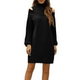 thumbnail image 2 of Women's Sweater Dress Knit Dress Long Sleeve Mock Neck Off Shoulder Solid Color Winter Dress for Holiday Casual,Black,S, 2 of 7