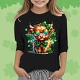 thumbnail image 2 of LUOGENLI T-Shirt pour Filles T-Shirt Graphique de la Saint-Patrick à la Mode Polyvalent Col Rond Manches 3/4 T-Shirt Décontracté Longueur Genou Noir 3-4 Ans, 2 of 4