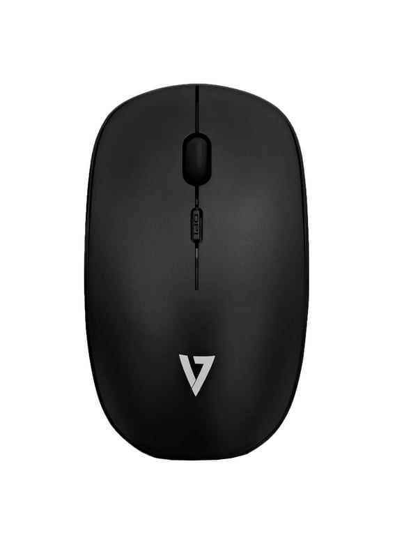V7 Low Profile Wireless Optical Mouse - Black - Optical - Wireless - Radio Frequency - Black - USB - 1600 dpi - 4 Button(s) - 6 Month Battery Run Time