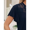 thumbnail image 5 of Fancyglim Womens Plus Size Short Sleeve Shirt Round Neck Long Lace Tops, Navy 2XL, 5 of 5