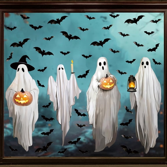 4 Pack, Halloween Window Clings 36 Inch Spooky Ghost and Bat Halloween Window Decor for Indoor and Outdoor Home Party Decorations