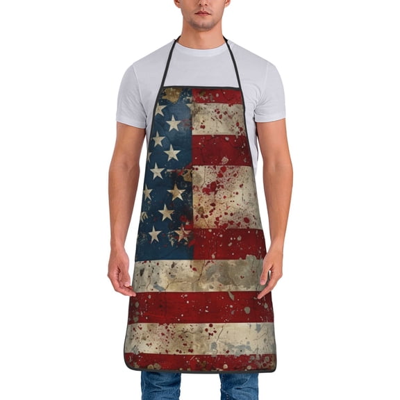 Xecao American Flag1 Print Funny BBQ Chef Aprons for Men Women,Adjustable Kitchen Cooking Aprons with Pocket Waterproof Oil Proof No Pilling Fading