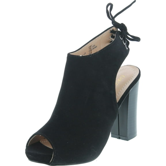 Chase & Chloe Marcy-1 Women's Back Lace Up Cut Out High Block Heel Ankle Booties, Black, 5.5