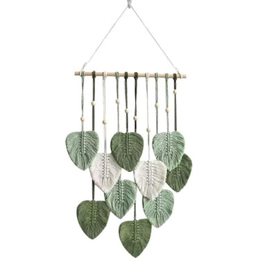 Green Macrame Wall Hanging Boho Wall Decor Macrame Leaf Wall Hanging,Green and Beige Woven Tapestry Bohemian Decorations for Bedroom Living Room Dorm Nursery Apartment Decor,25.5L x 15.7W inches