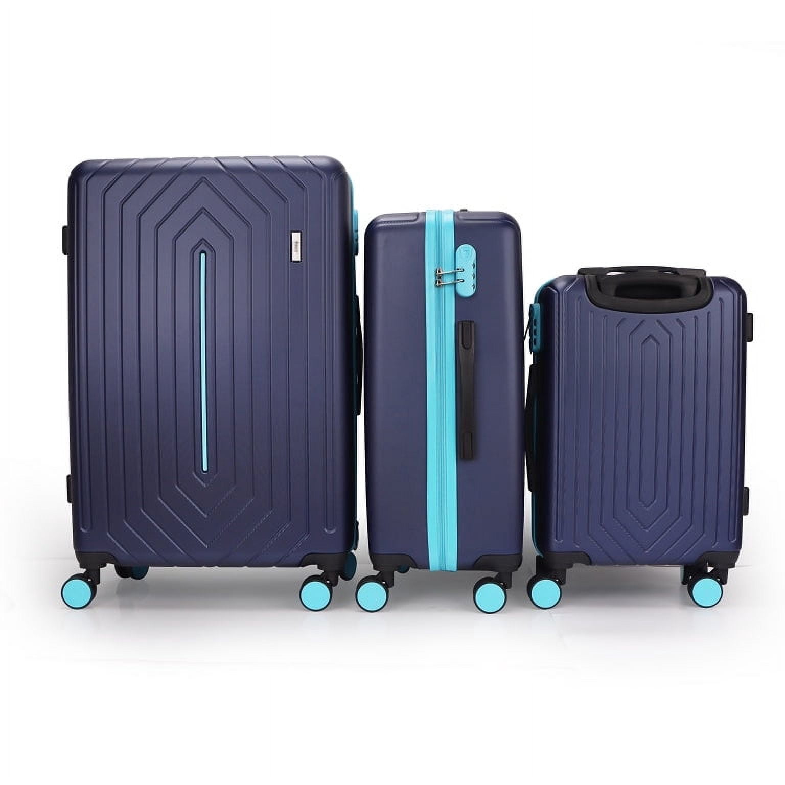 Mona ABS Hard shell Lightweight 360 Dual Spinning Wheels Combo Lock 28" 24", 20" 3 Piece Luggage Set / Indigo & Red