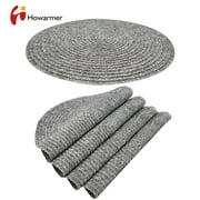 Howarmer Round Braided Placemats Set of 4,Washable Vinyl 15 inch Table Mats for Kitchen Dinner Table, Anti-Slip Heat Resistant (Gray,4pcs)