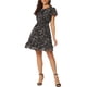 thumbnail image 2 of Vestido de gasa floral con volantes y mangas de volantes para mujer, con cuello en V y lazo, por encima de la rodilla, corte A, XS, negro, 2 of 7