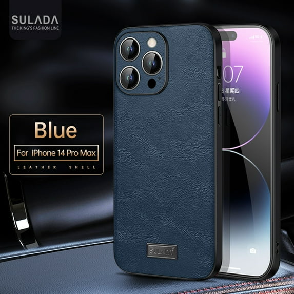 Nalacover Slim Case for iPhone 14 Pro Max, Business Premium PU Leather Soft TPU Lens Camera Protection Shockproof Non-Slip Non-Fingerprints Cover for iPhone 14 Pro Max, Blue