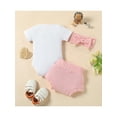 thumbnail image 3 of Baby Short Sleeve Romper + Shorts + Bow Headband, Letter Rainbow Print Sweet Style Summer Clothing, 3 of 9