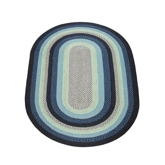 Home Floor Mat Jute C-312 Blueberry, Creme Braided Rug, Oval 5' x 8'