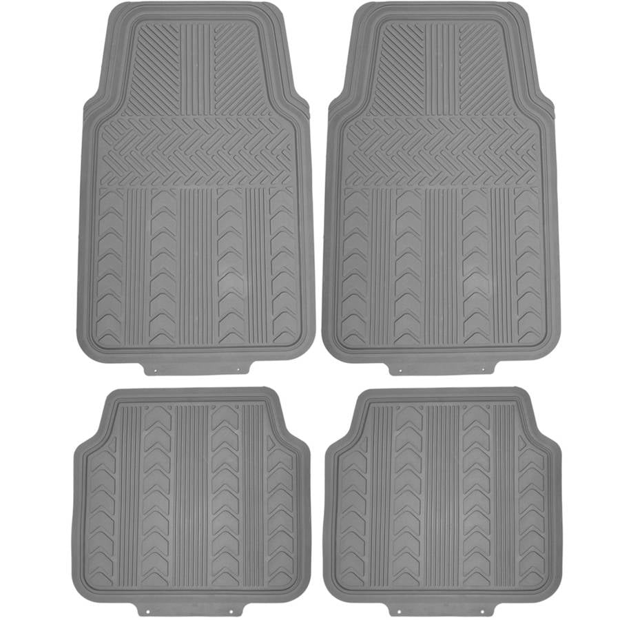 OxGord Universal Fit 4Piece Full Set Tire Tread Heavy Duty Rubber Floor Mat, Gray