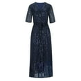 thumbnail image 5 of SDNall Cocktail Dresses for Women Wedding Guest Summer Dresses for Women 2024 Solid Color Long Sleeve V-Neck Dress Sequin Maxi Dress (Dark Blue,Sizes：S-XXL), 5 of 9