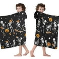 thumbnail image 4 of Black Halloween Dancing Skeletons Hooded Bath Towel，60"x35" for Ages 3 To 12 Kids, Quick Dry Lightweight Soft Microfiber Hood Beach Towel Cover Up for Kids, 4 of 7