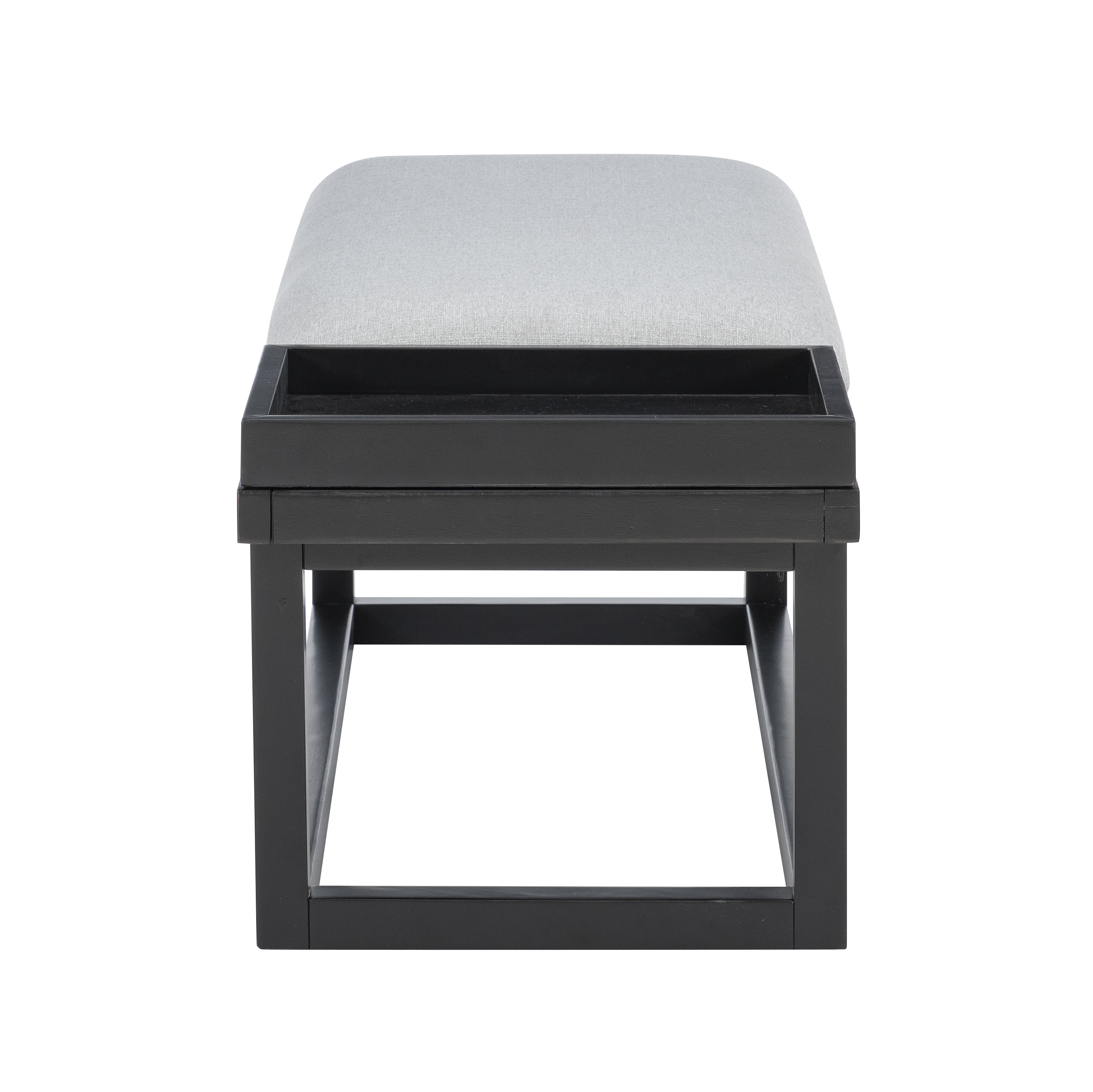 Linon Mickle Upholstered Bench with Built-In Tray, Black/Gray
