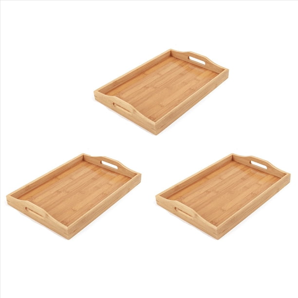 3X Bandeja de Servicio Bambú - Bandeja de Madera con Asas - para Bandejas de Cena, Bandeja de Té, Bandeja de Bar, Bandeja de Desayuno o Cualquier Bandeja de Comida