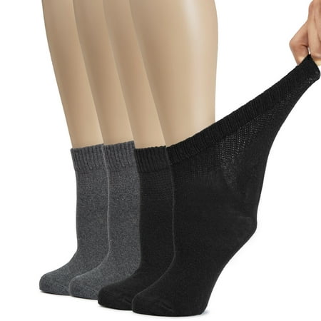 

HUGH UGOLI Women s Cotton Diabetic Ankle Socks Wide Thin Loose Fit and Stretchy Seamless Toe & Non Binding Top 4 Pairs Black / M.Gray Shoe Size: 10-12