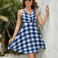 thumbnail image 3 of Modern Navy Blue White Buffalo Check Geometric Plaid Women's Tank Dress V Neck Sleeveless Summer Sundress, 3 of 7