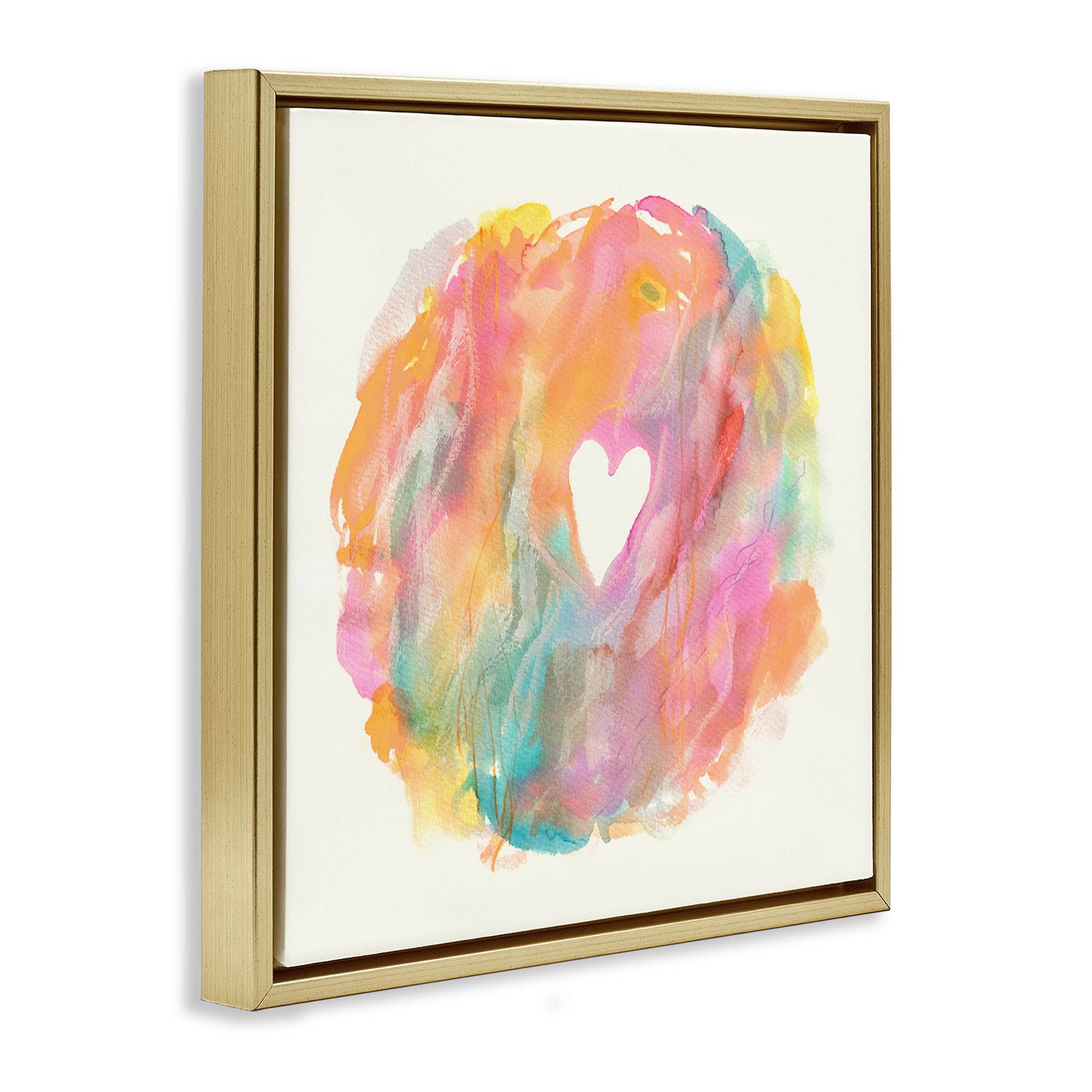 Stupell Industries Abstract Heart Fluid Mixed Pastels Abstract Painting Gold Floater Framed Canvas Art Print Wall Art, 18 x 18