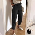 thumbnail image 4 of Womens Casual Cotton Linen Pants Lightweight Summer Fall Relax Fit Elastic Waist Plus Size Solid Lounge Long Trousers 10-Black S, 4 of 5