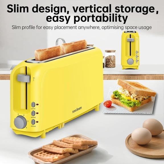 Seedeem 210 stainless steel Slim 2-Slice Toaster, 10" Long Slot,6 Shade Settings with Cancel, Reheat & Defrost, Auto Shut off, Removable Crumb