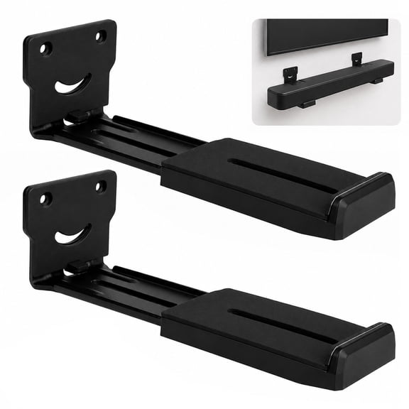 2 Pcs Soundbar Wall Mount Bracket, Sound Bar Mounts Under TV, Universal Soundbar Mount Depth Adjustable 4.4"-7.7", Heavy Duty Iron Stand for Speakers and Projectors, Home Theater Office, Black