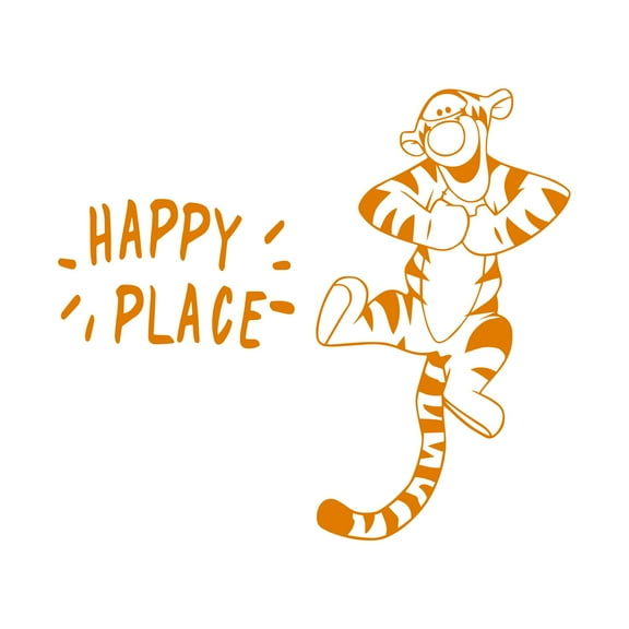 Happy Place Cute Happy Dancing Cartoon Tiger Wall Design Wall Art Sticker Designs Vinyl Stickers For Home House Walls Rooms Windows Bedroom Decoration Size (28x28 inch)