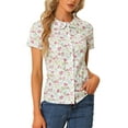 thumbnail image 4 of MODA NOVA Junior's Retro Peter Pan Collar Buton Front Floral Print Blouse Cream White S, 4 of 6
