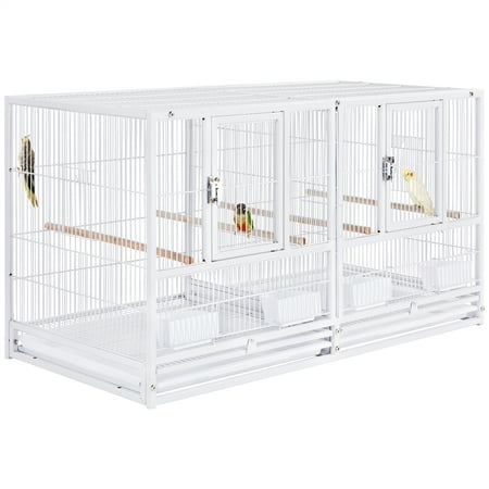 Easyfashion Divided Wide Birdcage for Small Birds Parakeets White