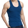 thumbnail image 2 of Charmgo Tank Tops Men, Men's High Elastic Cotton Youth Slim Fit Summer Autumn Winter Middle and Old Age Undershirts Cotton Sling Sleeveless Shirts for Men, Plain Tshirts for Men, Vest for Men Blue XXL, 2 of 4