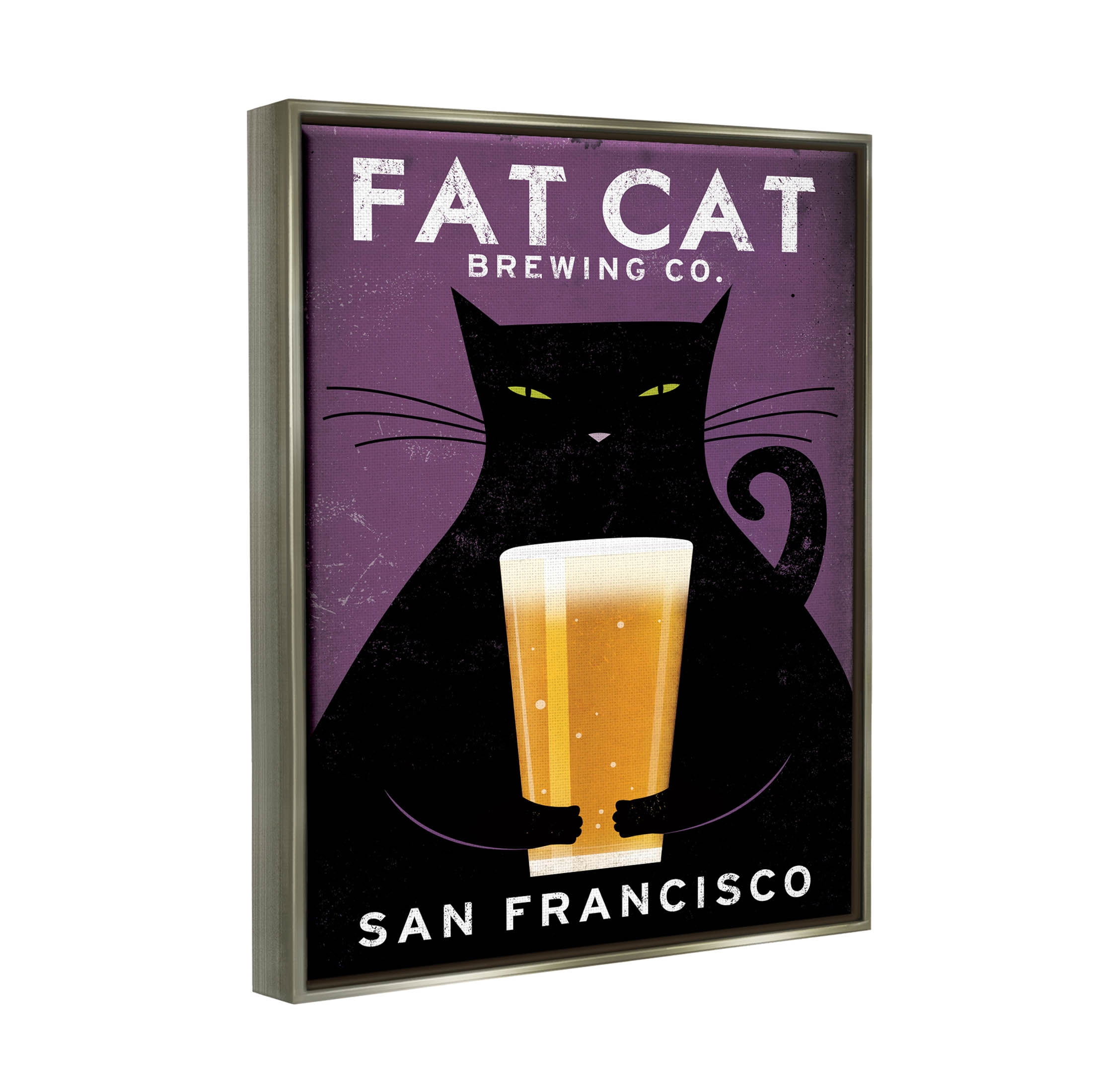 Stupell Industries Fat Cat Brewing Vintage Typography Graphic Art Luster Gray Floating Framed Canvas Print Wall Art, Design by Ryan Fowler