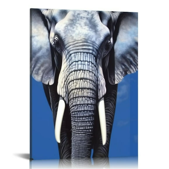Acheng  Large Elephant Canvas Wall Art African Landscape Wild Animal Head Face Picture Artwork Print on Canvas Stretched and Framed for Living Room Home Decor Ready to Hang 12x16 in