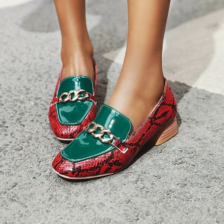 

LnjYIGJ Low Heels Shoes Fashion Artificial Snake Pattern Leather Low Heel Ladies Summer Sandals