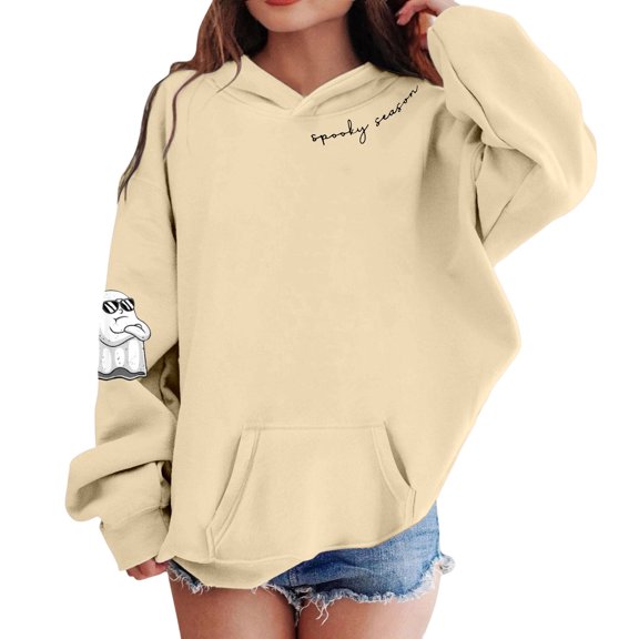Bobifish Toddler Girls Pullover Hoodies Long Sleeve Base Cool Ghost Print Sweatshirt Spooky Season Relaxed Fit Kids Top