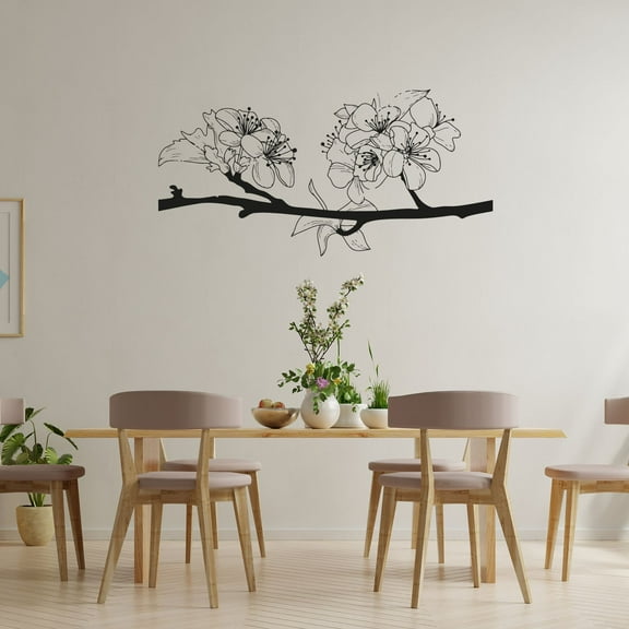 Cherry Blossom Branch Japanese Plant Romantic Flower Sakura Wall Sticker Art Decal for Girls Boys Kids Room Bedroom Nursery House Fun Home Decor Stickers Wall Art Vinyl Decoration Size (6x10 inch)