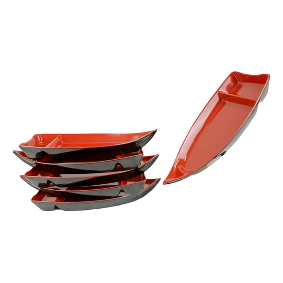 Pack Of 4 Japanese Omakase Style 10"L Red Melamine Sushi Boat Serving Plates