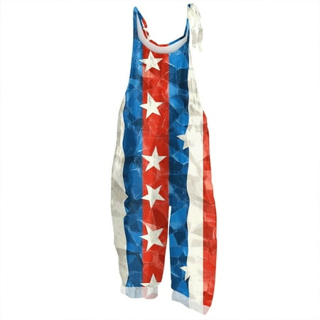 MGCWSH 4th Of July Jumpsuits for Women Red White and Blue Jumpsuits Linen Usa Themed Wide Leg Spring Overalls One Piece Spaghetti Strap Eye-Catching Loose Rompers Sky Blue XL