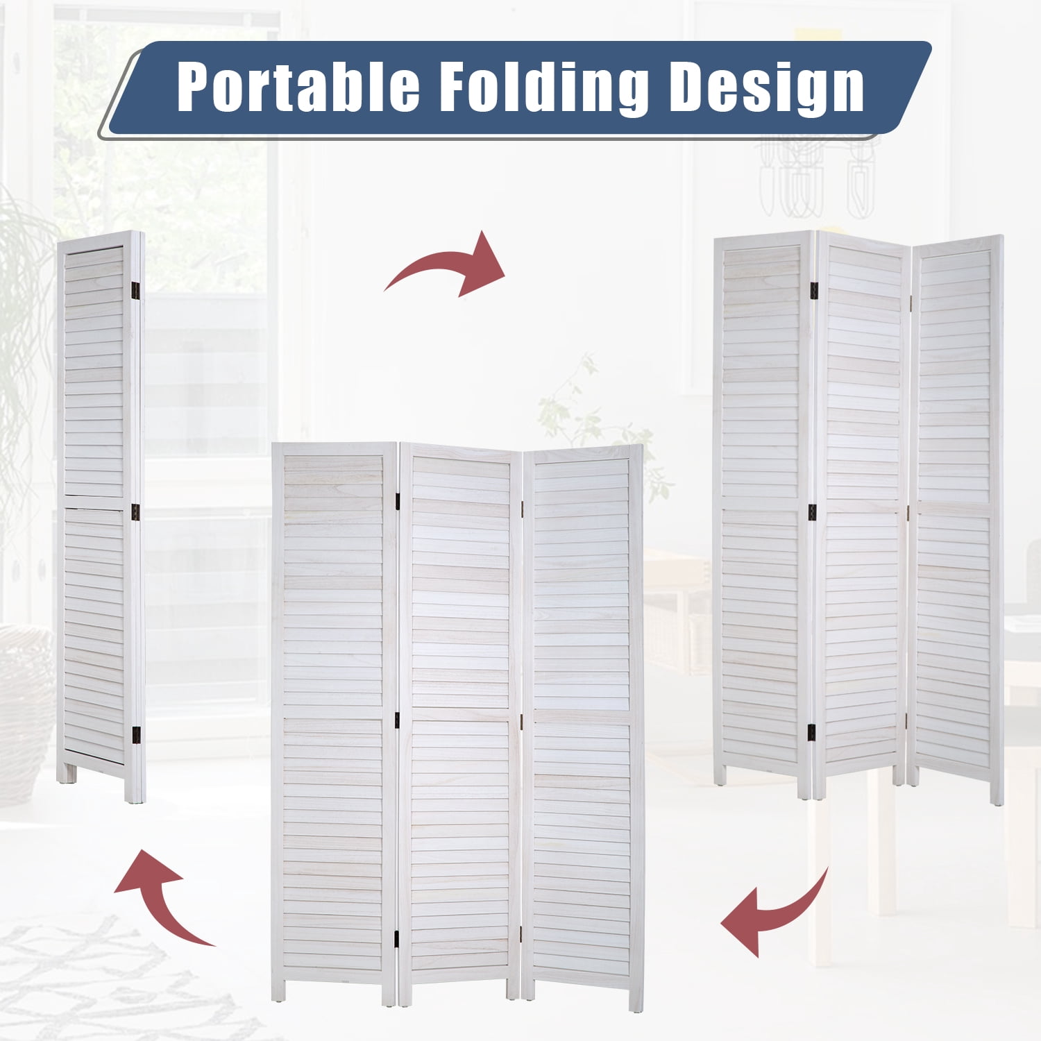 YRLLENSDAN Room Dividers and Folding Privacy Screens, Wall Divider for Living Room, Freestanding Indoor Room Divider for Room Separation, White 3 Panels