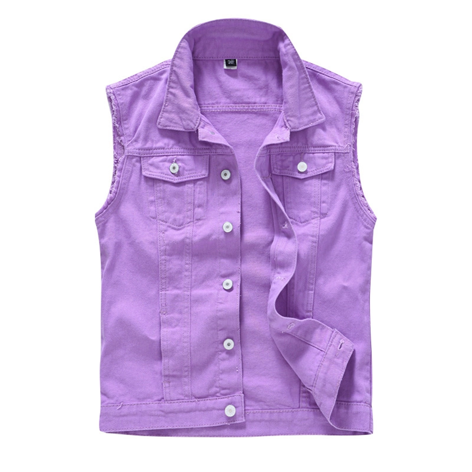 Mens Coat Adult Male Light Winter Jackets for Men Denim Vest Men Lapel Sleeveless Slim Fit Retro Ripped Casual Jean Vest for Men s Clothes Purple 4XL