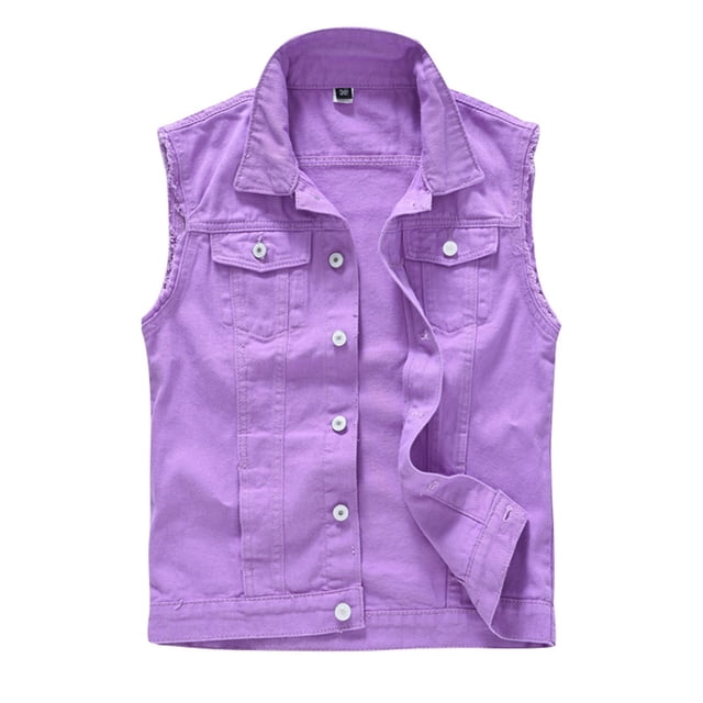 HBFAGFB Gilet pour Hommes Sans Manches Ajusté Rétro Décontracté en Denim Violet Taille 3TG