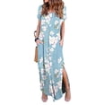 thumbnail image 1 of Uhndy Hawaiian Beach Maxi Dress Boho Floral Warp Dress Casual Paisley Holiday Long Dress With Pockets Summer Short Sleeve Lounge Wear Dress Size S-5XL, 1 of 2