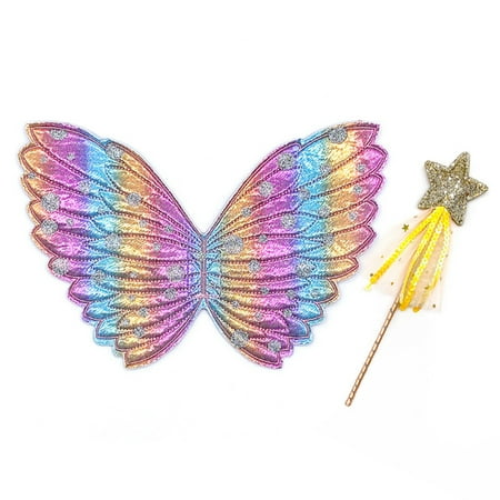 

Raruxxin 3Pcs Girls Angel Wings Kit Butterfly/Angel Wing Fairy Wand Tutu Skirt Crown and Necklace for Stage Performance