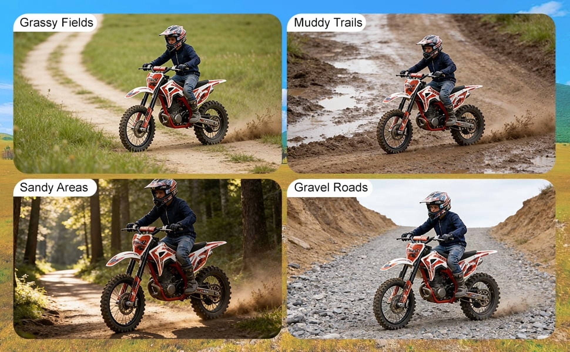 Korogimeeet Gas Powered Red Mini Dirt Bike 49cc 2-Stroke, Hand-Pull Start, Inverted Hydraulic Suspension, 10 Inch Tires, 40KM/H Max Speed, 30 Min Range, 150kg, 47 x 30 Inch