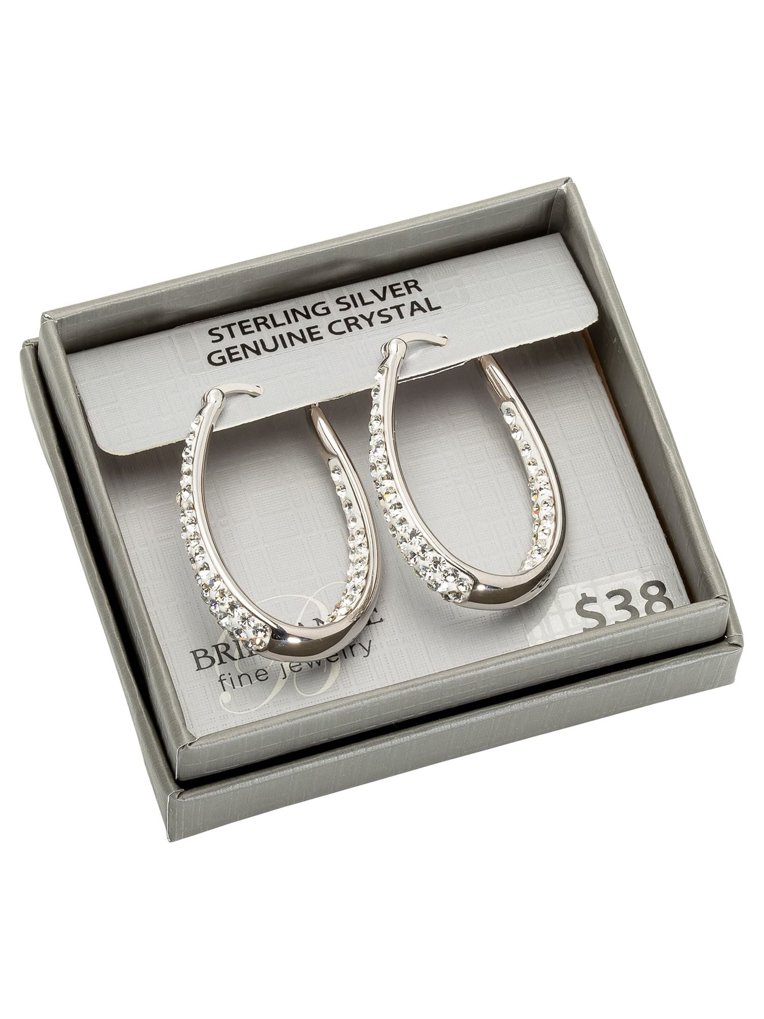 Brilliance Women's Sterling Silver Crystal Hoop Earrings