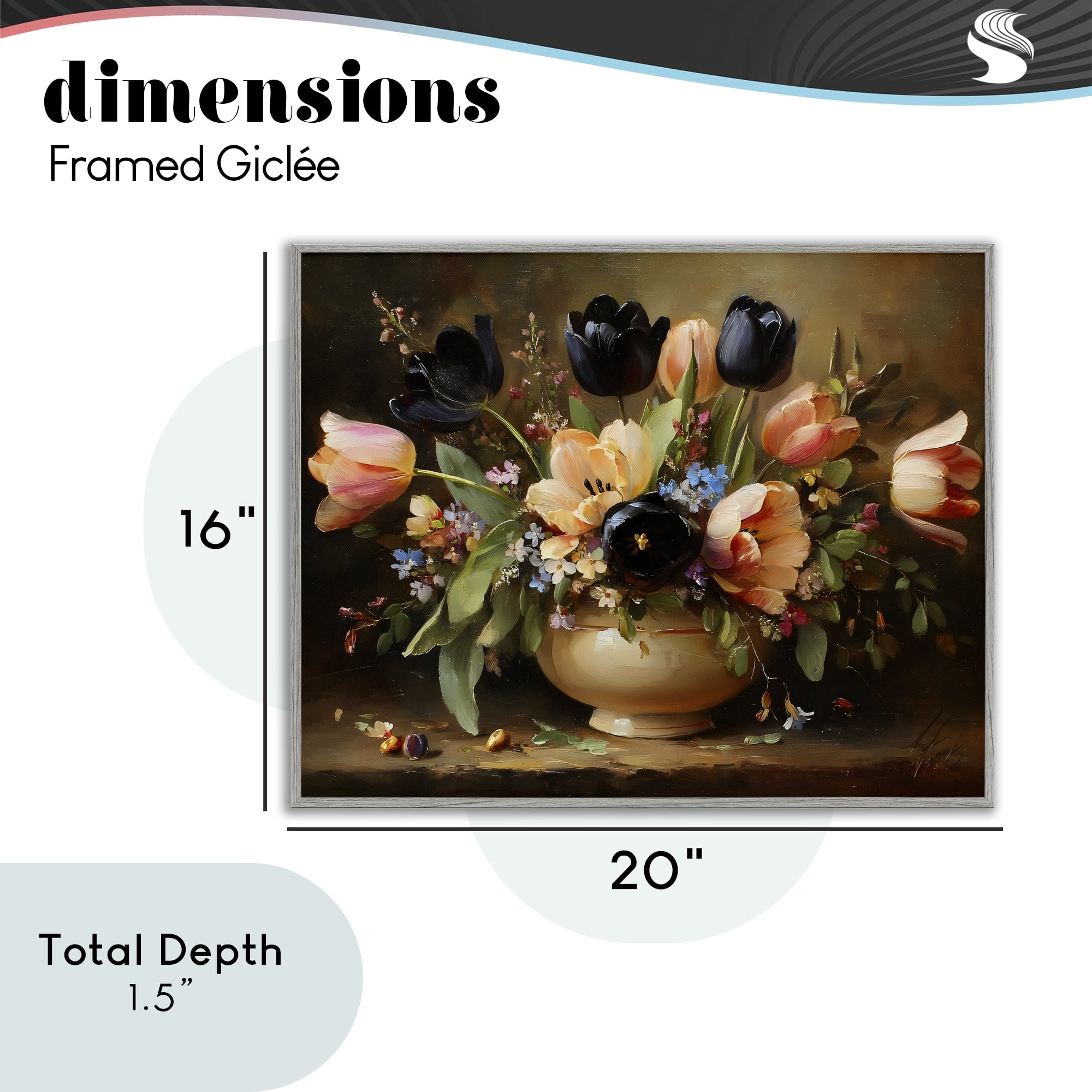 Stupell Industries Black Tulips & Peach Bouquet Gray Framed Giclee Art, design by Franklyn Gregory