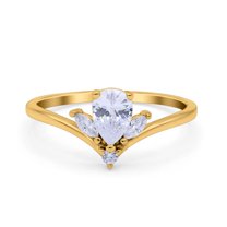 Yellow Tone, Simulated Cubic Zirconia Size-6 Teardrop Pear Art Deco Engagement Ring Marquise 925 Sterling Silver
