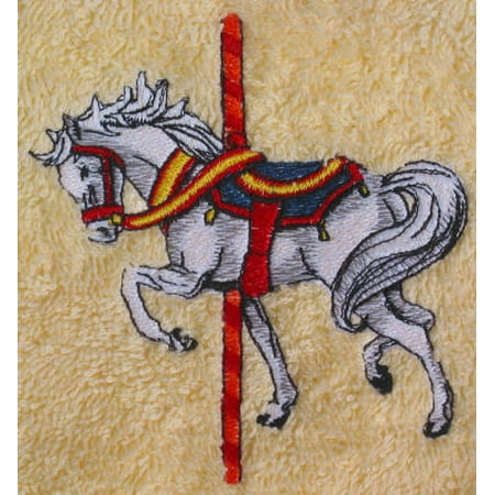 - Big Black Horse Embroidered Carousel Horse Towel Set - Beige