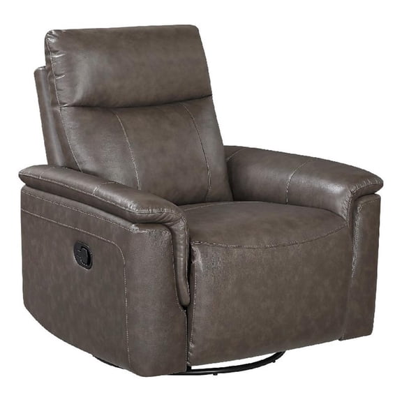 Manual Swivel Glider Reclining Chair- Dark Brown Top Grain Leather