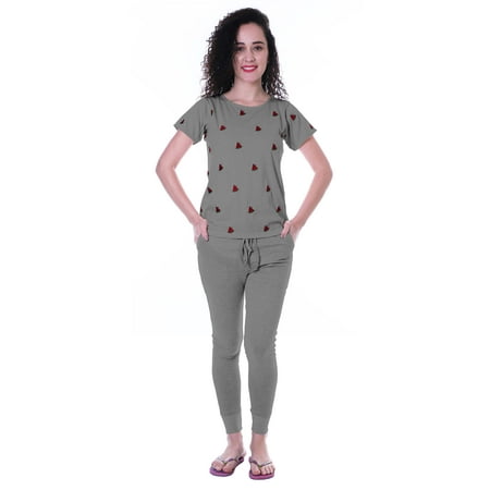 

Moomaya Nightwear Set Watermelon Embroidery Slimfit Pyjamas Sleepwear 2 Pcs Set
